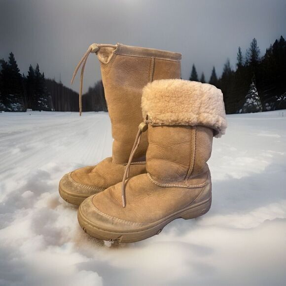 UGG Australia Boots Ultimate Tall 5250 Suede Leather Shearling Tan‎ Size 8 - Picture 1 of 9